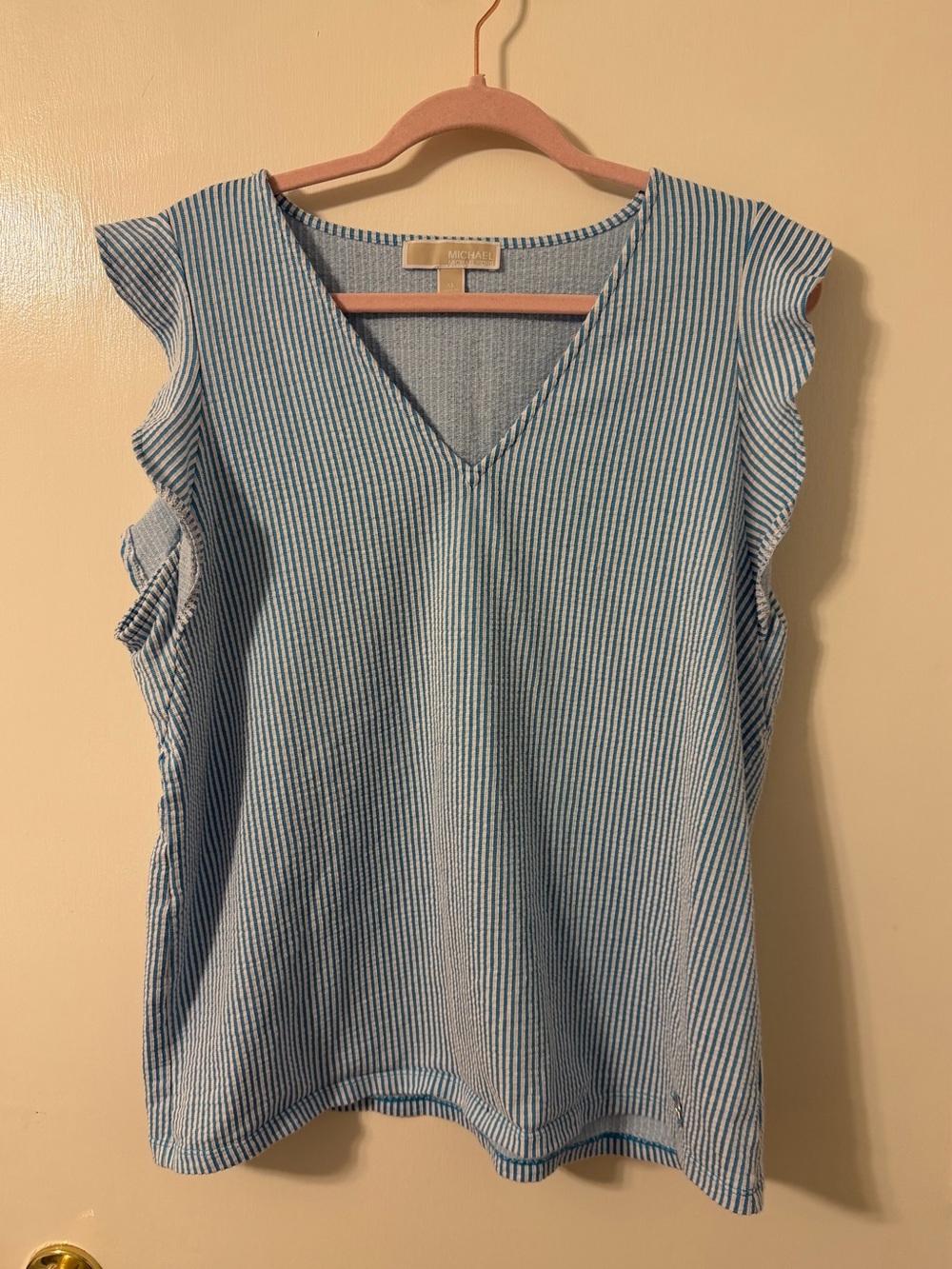 Michael Kors Blue Stripe V-Neck Cap Sleeve Top